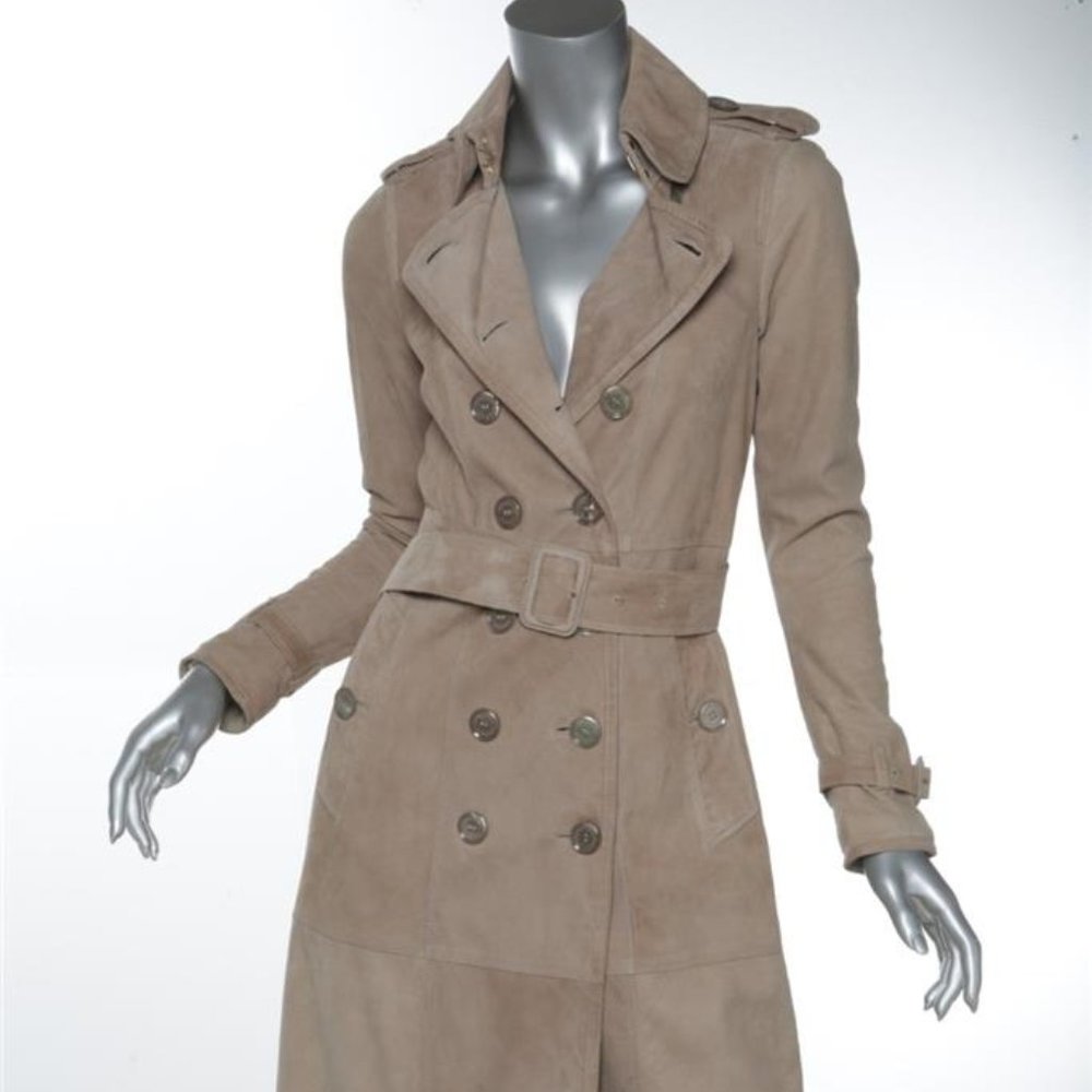 BURBERRY Lambskin Suede Leather Double-Breasted Jacket Trench Coat